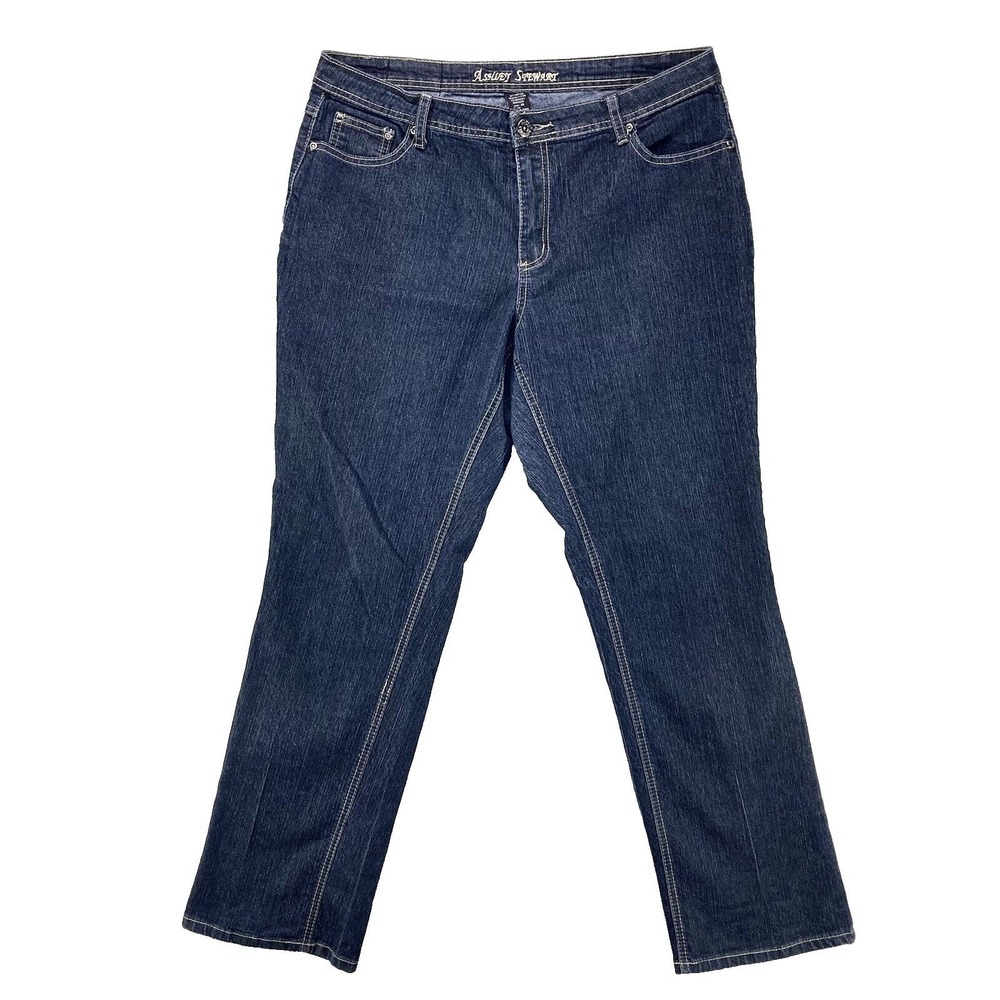 Ashley Stewart High Rise Curvy Straight Leg Stretch Denim Jean Women 14 36 36x30